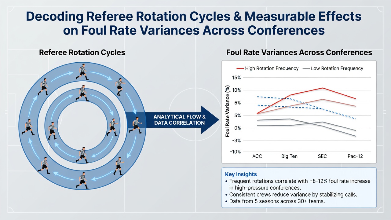 Statistical chart displaying foul rate variances by referee crew in conference games