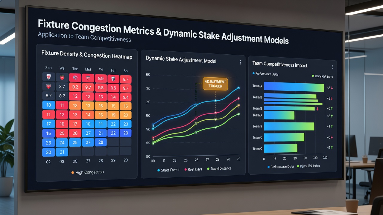 Analysts reviewing real-time congestion scores and stake multipliers on multiple monitors during a congested fixture period