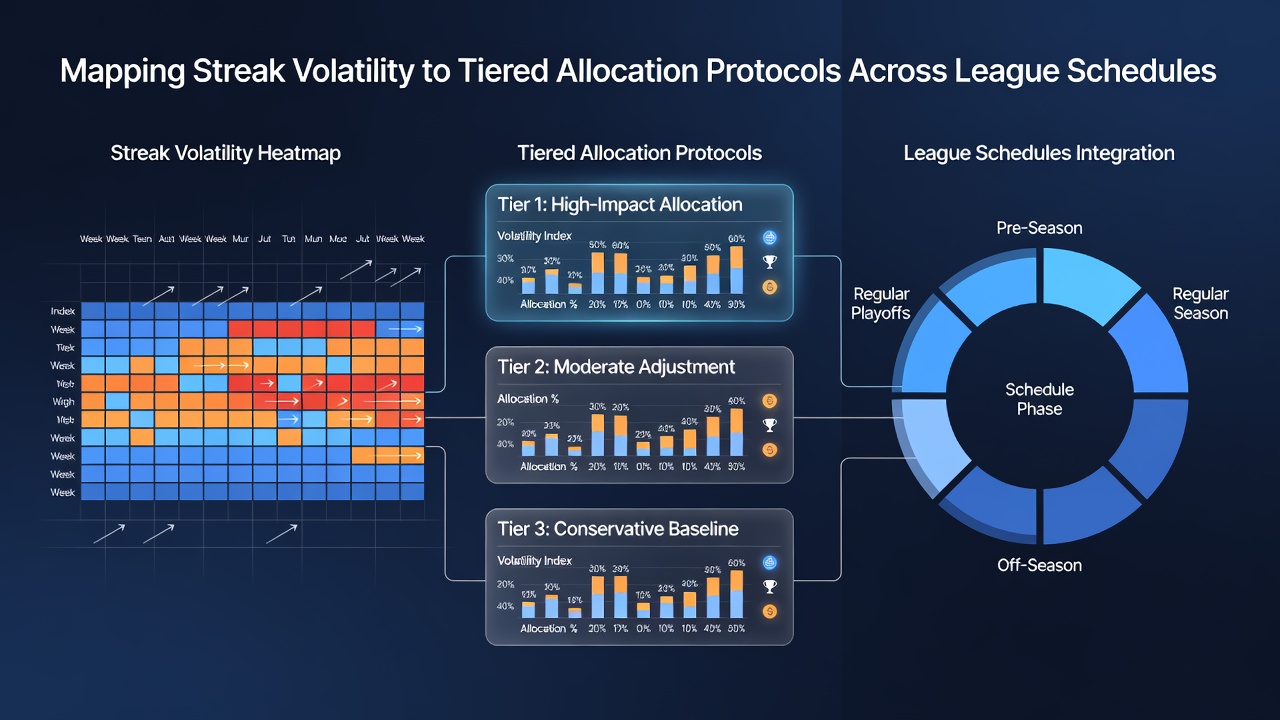 Chart illustrating tiered allocation adjustments based on streak volatility across NBA, NFL and soccer schedules