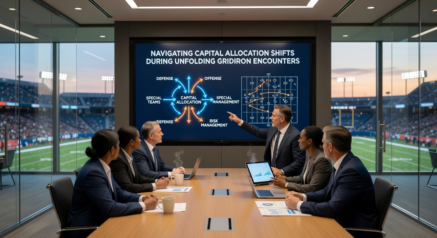 Analytical dashboard displaying real-time NFL game statistics and capital allocation adjustments