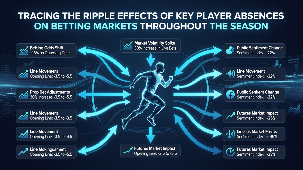 Detailed chart showing betting line movements correlated with player injury timelines across an NBA season
